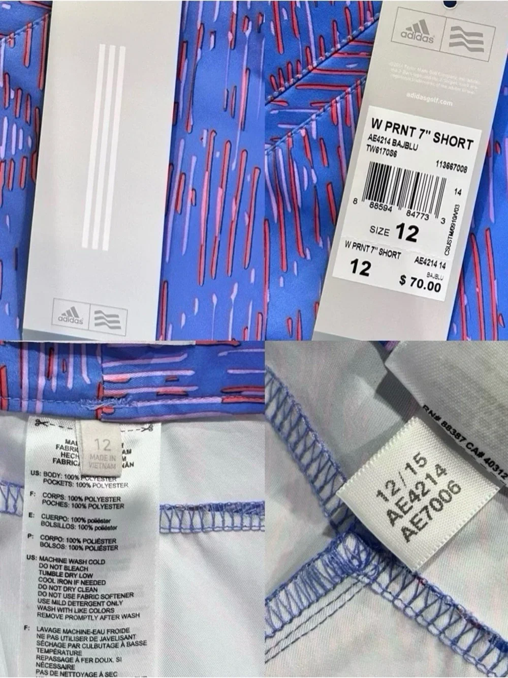 Adidas 2015 W Print 7” Activewear Bermuda Short Baja Blue Women's Size 12 N